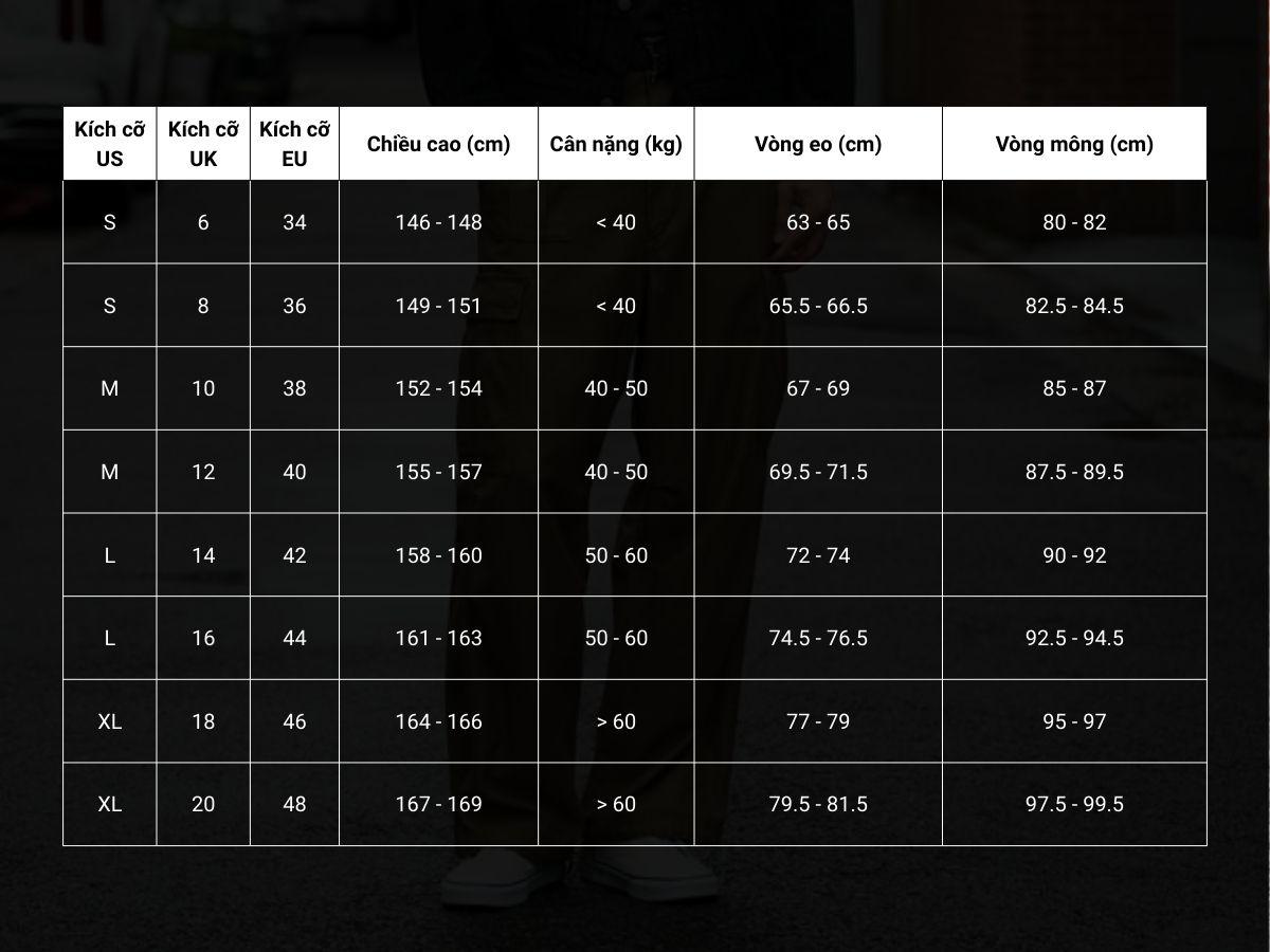 Tham khảo bảng size quần kaki của nam chuẩn Châu Âu