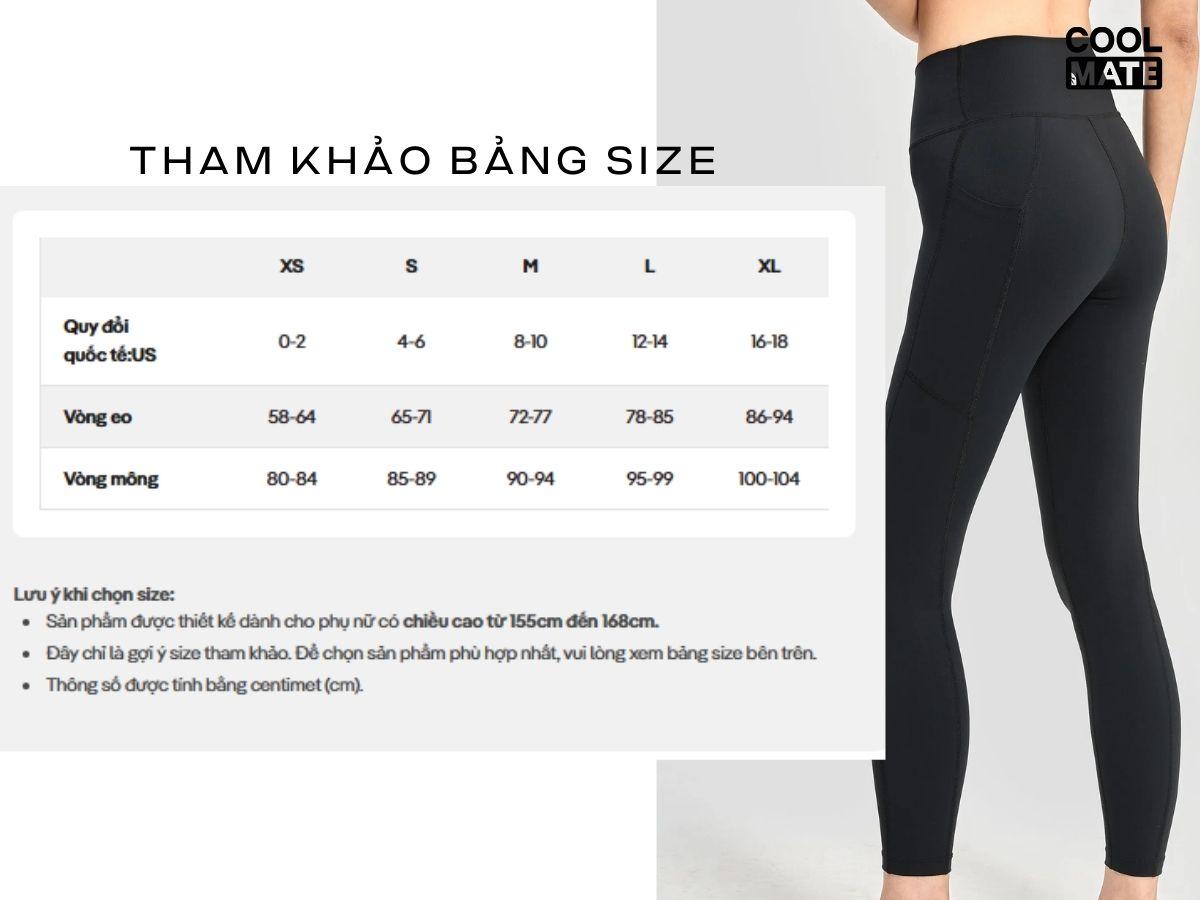Bảng size quần legging nữ của Coolmate