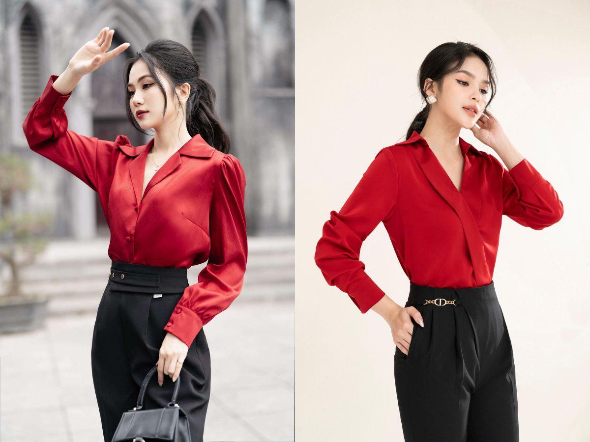 Chọn áo sơ mi cổ V để tạo dáng cân đối cho dáng tam giác ngược