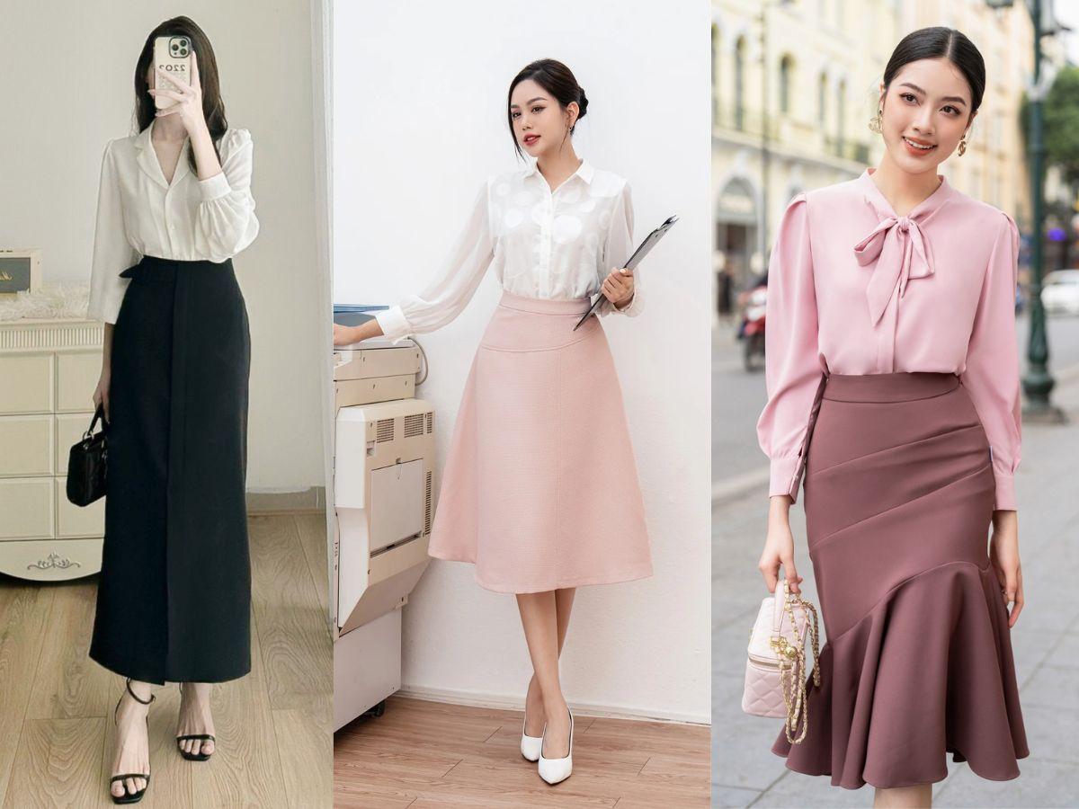 Duyên dáng nơi công sở khi phối cùng chân váy