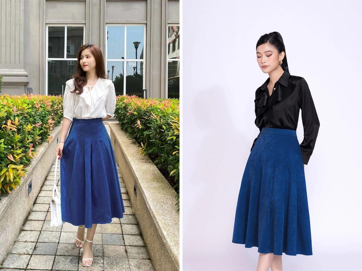 Chọn váy midi với độ dài vừa phải, thiết kế xoè cho nàng gầy
