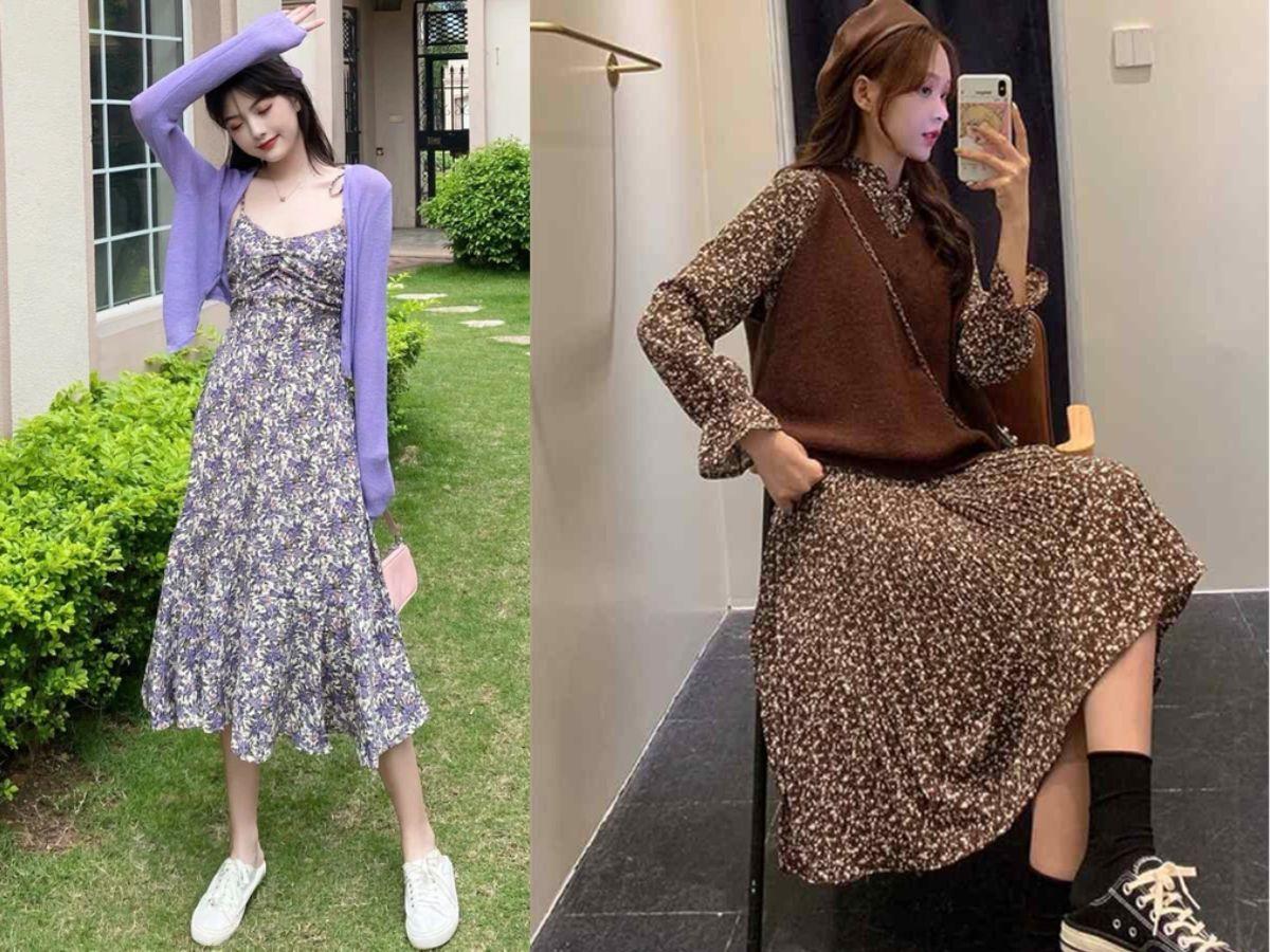 Mix layer với đầm hoa nhí giúp nàng có thể thoải mái diện quanh năm