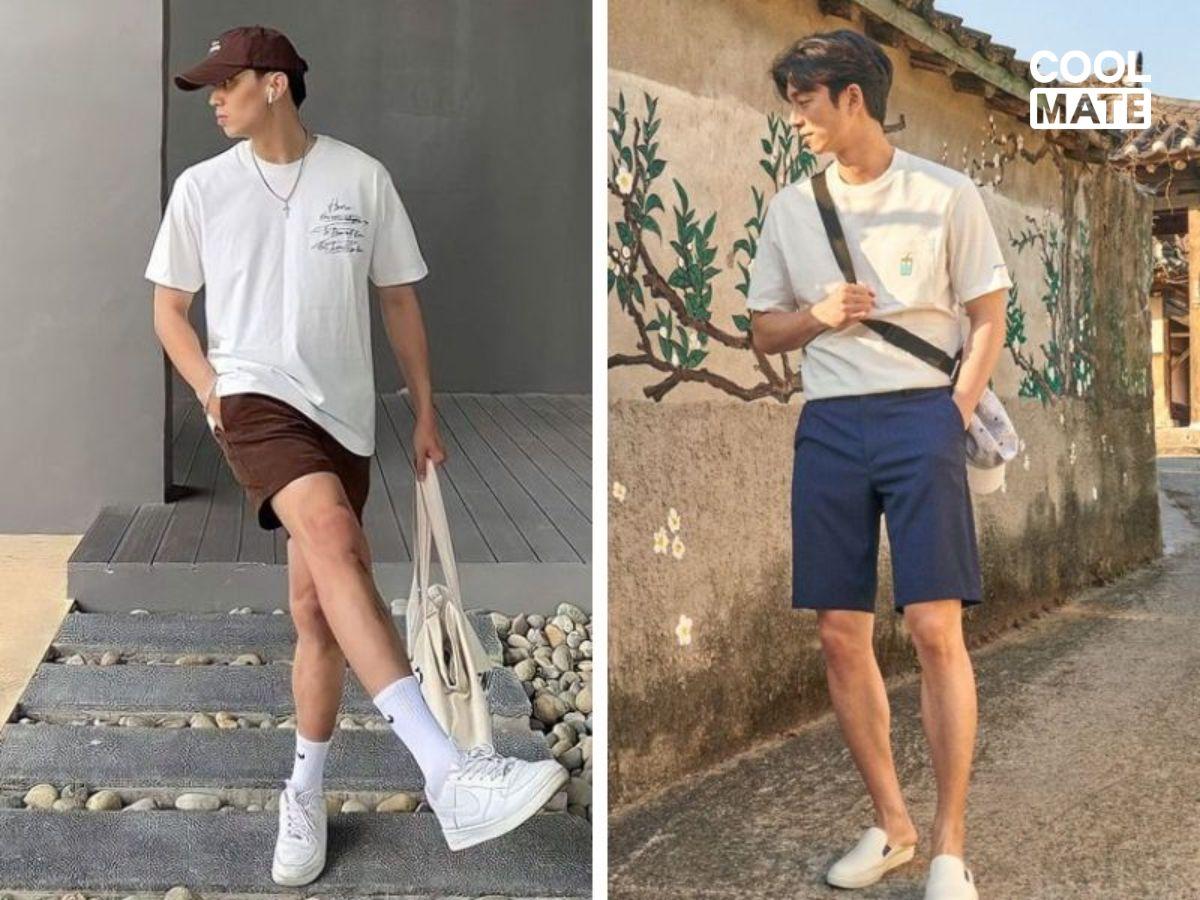 Quần short nam như denim, chino, kaki sẽ rất thích hợp là sự ưu tiên trong tủ đồ  để đi dạo