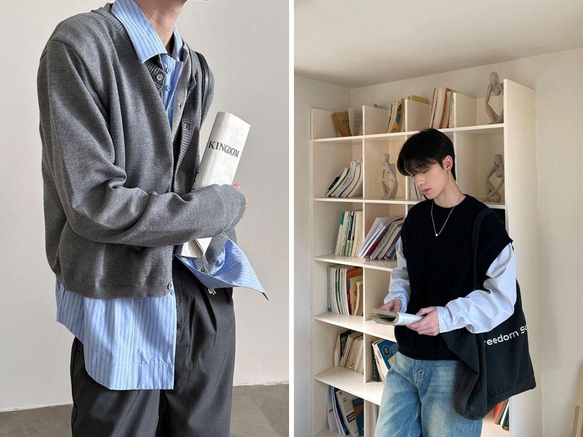 Phối đồ layering cùng áo sơ mi và quần tây