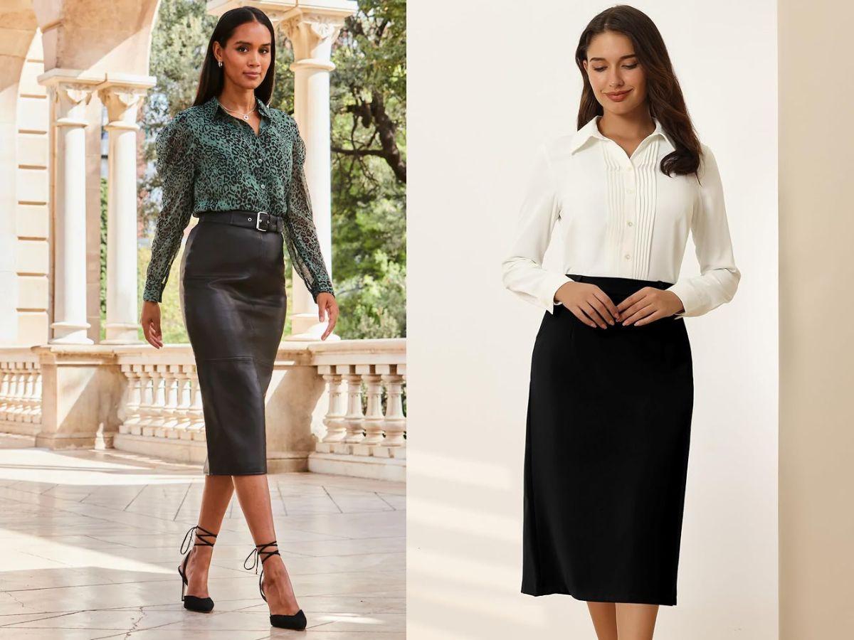 Thanh lịch cùng chân váy bút chì với áo sơ mi 