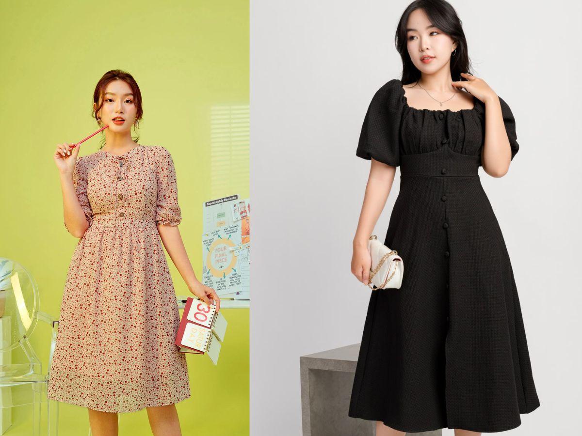 Các mẫu váy cotton, denim mỏng, linen rất thích hợp cho người béo bụng