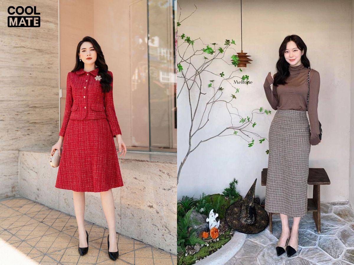 Hướng dẫn phối đồ cùng chân váy tweed