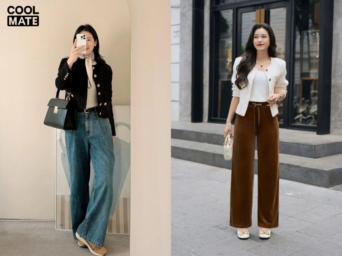Cách phối đồ với quần ống rộng