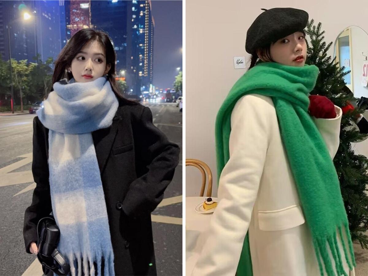 Phối khăn quàng cổ với áo khoác dài