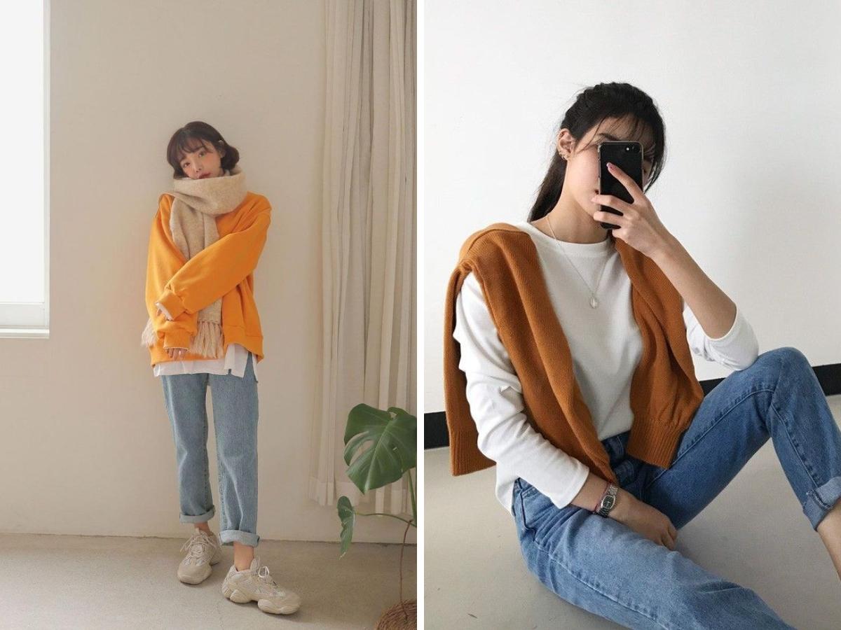Khăn quàng cổ phối với áo sweater 