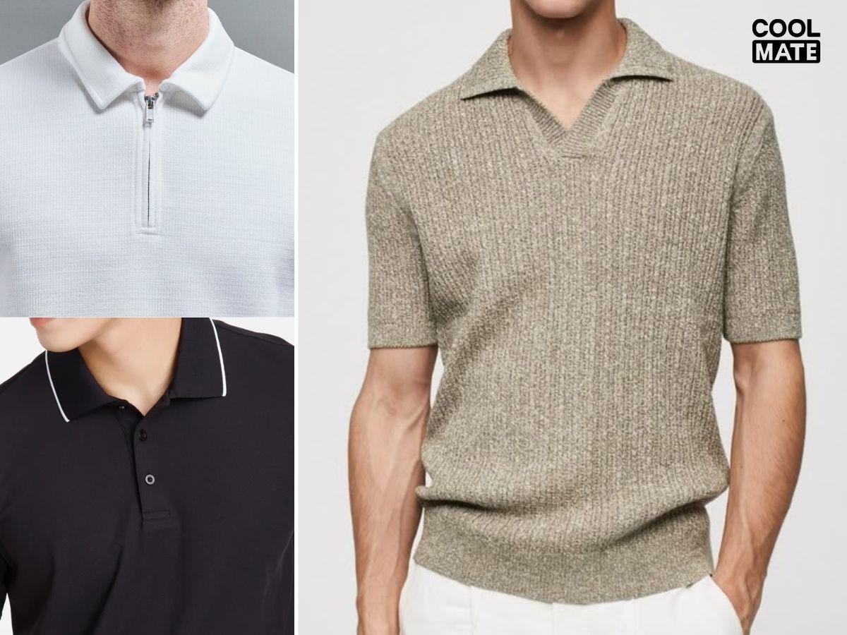 Cận cảnh chi tiết cổ zip, viền cổ áo và texture vải dệt kim