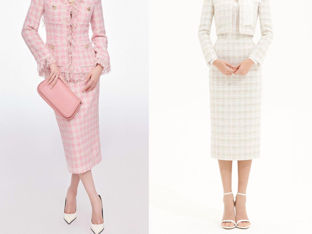Đậm chất sang chảnh với chân vát bút chì vải tweed