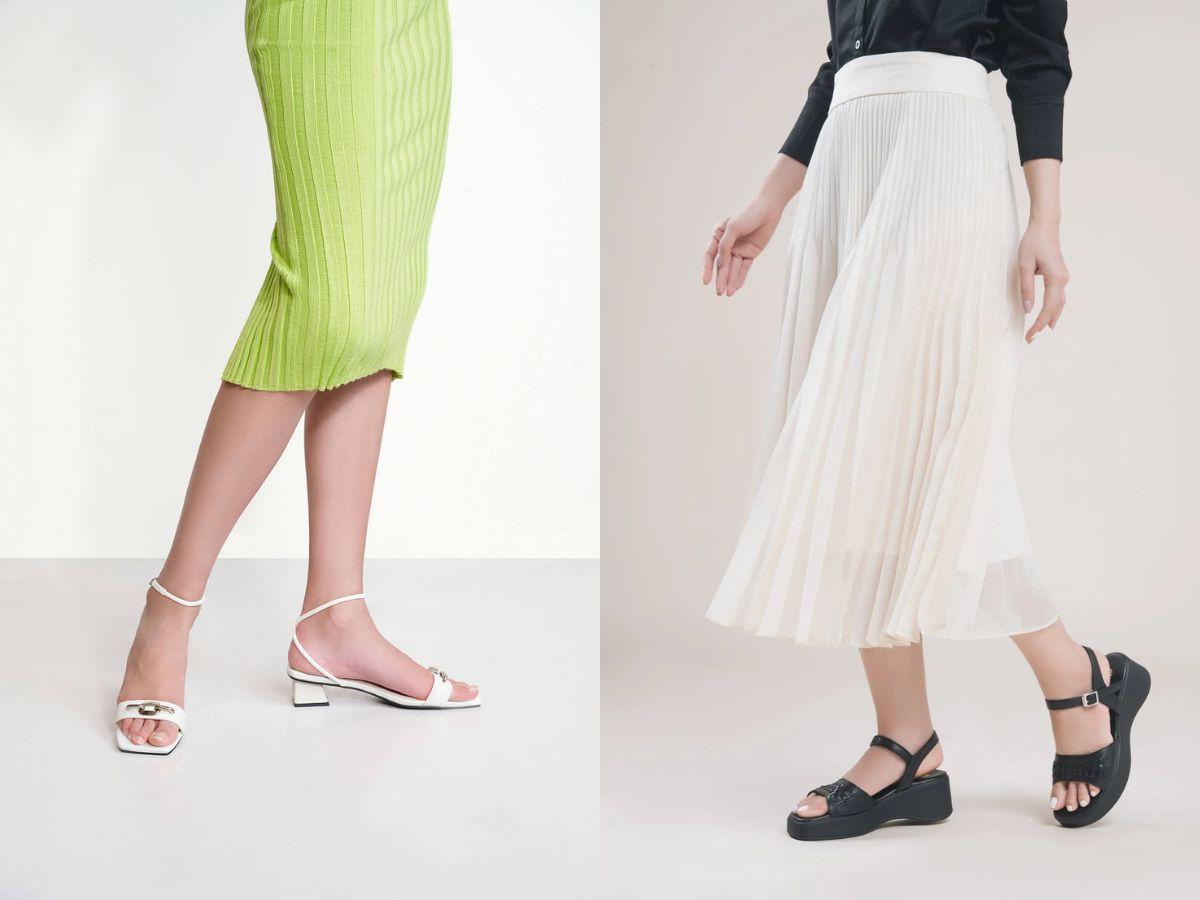 Giày sandal cùng chân váy midi