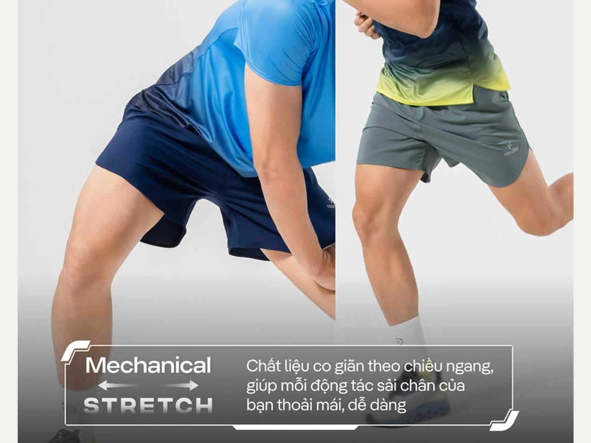 Độ co giãn 4 chiều là yếu tố quan trọng khi chọn quần short chạy bộ nam để tối ưu vận động