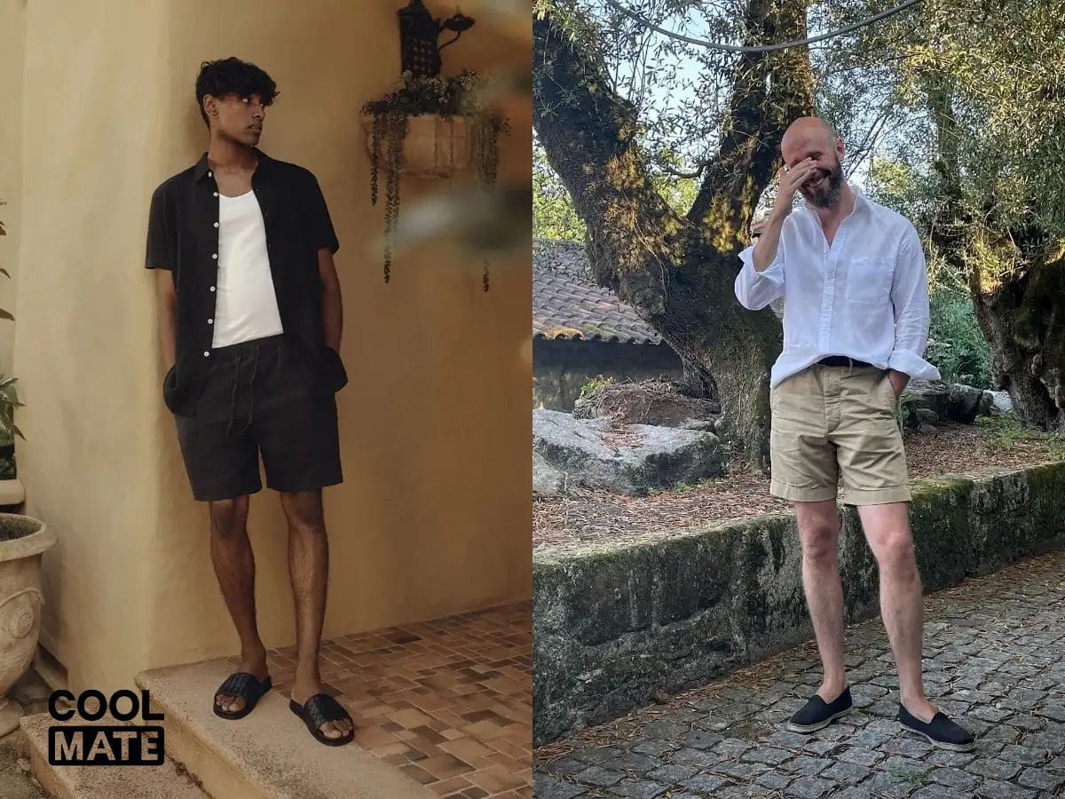 Phối quần short với dép slide hoặc giày espadrilles