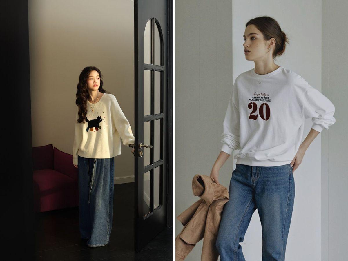 Phong cách Vintage cùng Áo len và quần baggy