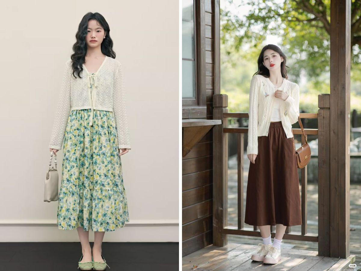 Nữ tính dịu dàng cùng áo Cardigan và chân váy