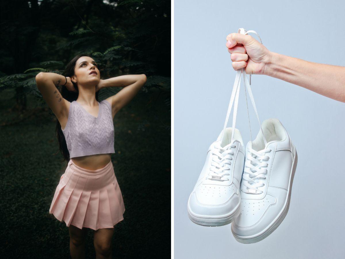 Outfit cực năng động cho nàng với chân váy tennis và giày thể thao