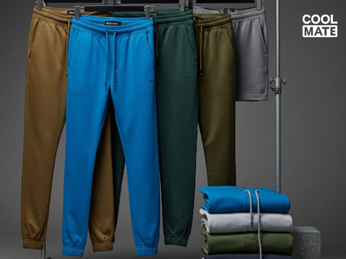 Các mẫu quần jogger nam đa dạng về chất liệu và kiểu dáng.