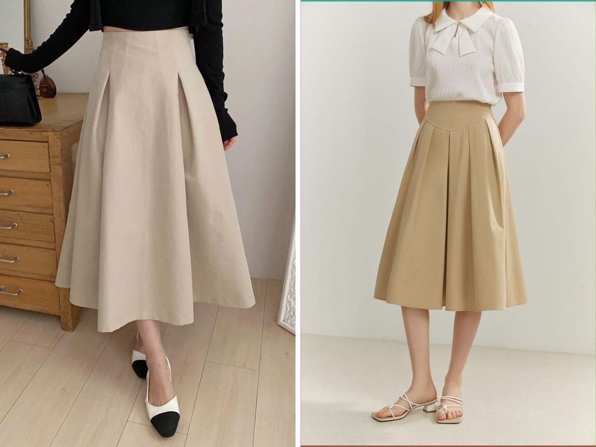 Chân váy midi lại tạo nét dịu dàng, nữ tính