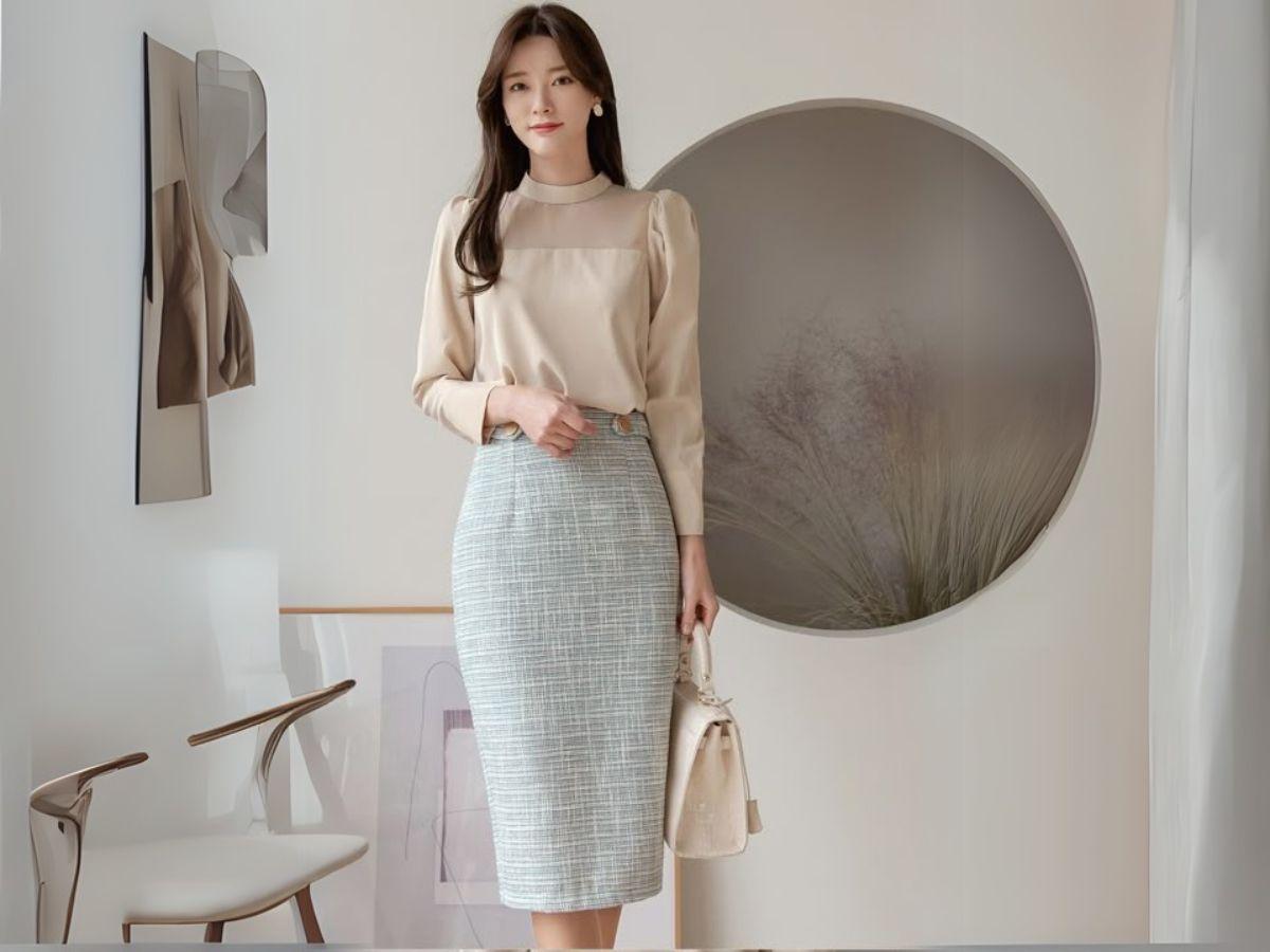 Mẫu váy công sở mùa xuân phù hợp dáng người đồng hồ cát
