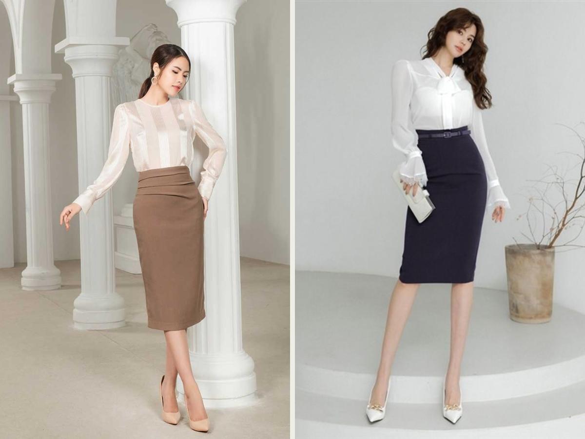 Chú ý chọn đồ dài thích hợp với váy công sở 