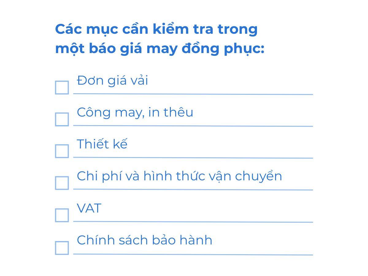 Các mục cần kiểm tra trong một báo giá may đồng phục