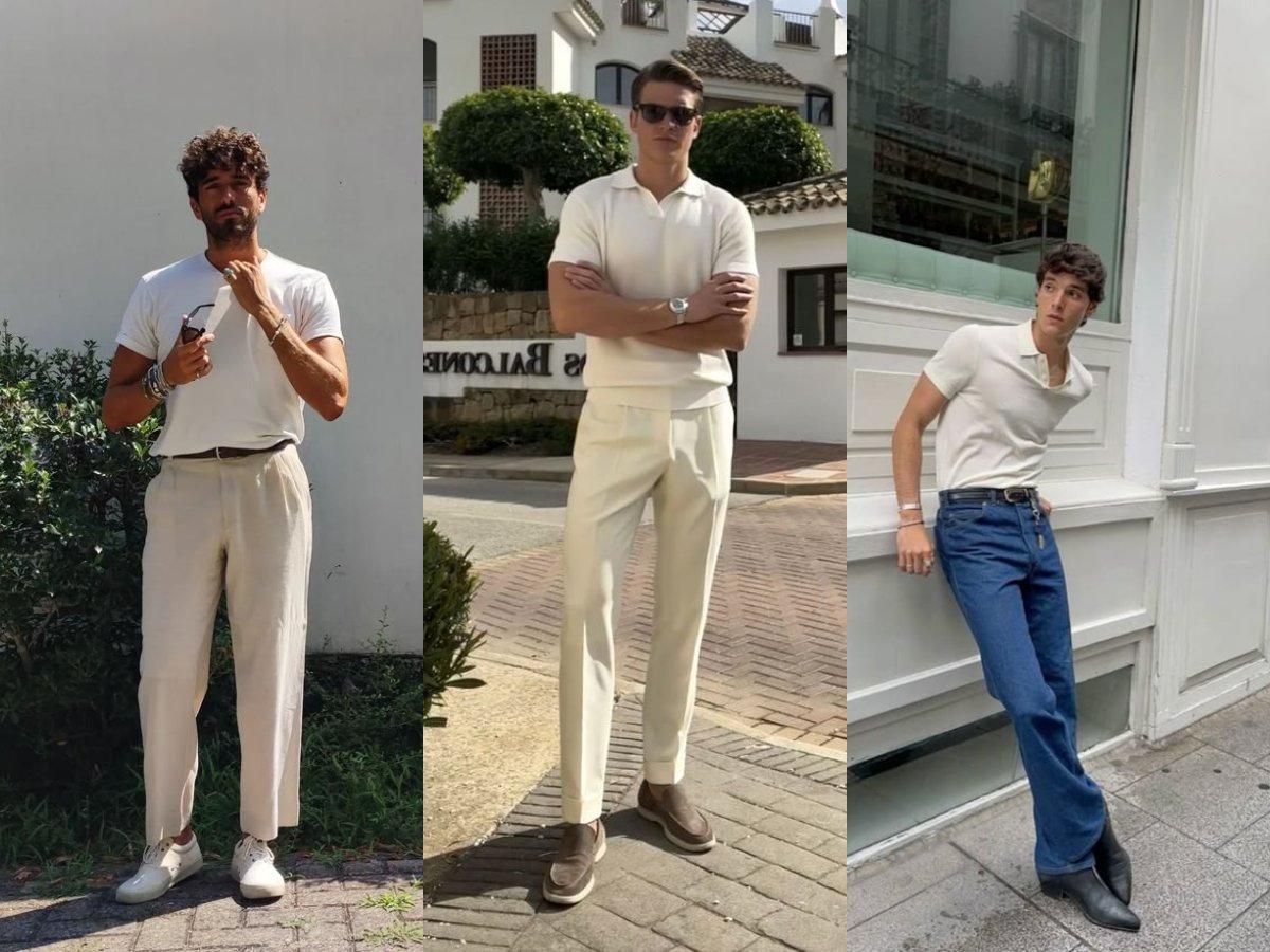 Các kiểu giày phổ biến phối được với áo polo trắng: sneaker, loafer, giày tây