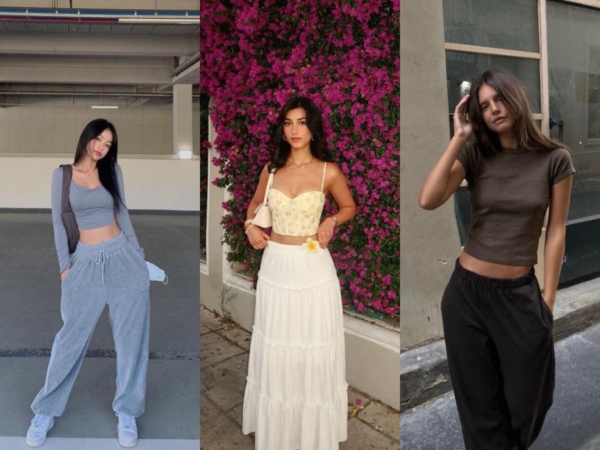 Mood board phối croptop theo 3 phong cách: thể thao năng động, nữ tính dịu dàng, tối giản thanh lịch.