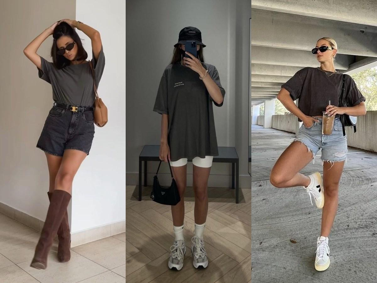 Áo thun xám nữ kết hợp short jeans – outfit hoàn hảo cho ngày hè thoải mái