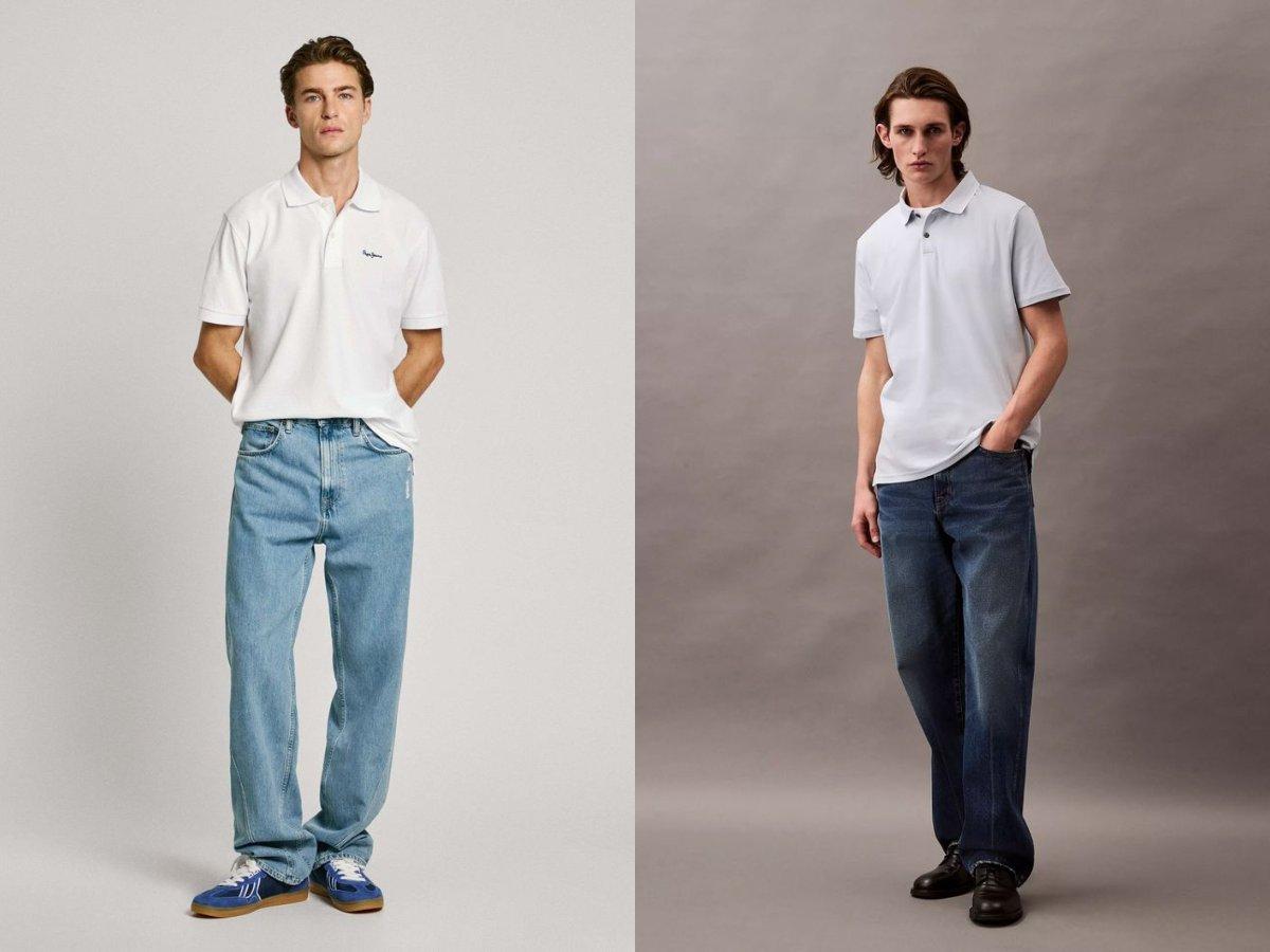 Áo polo trắng phối cùng jeans và sneaker trắng trẻ trung dạo phố