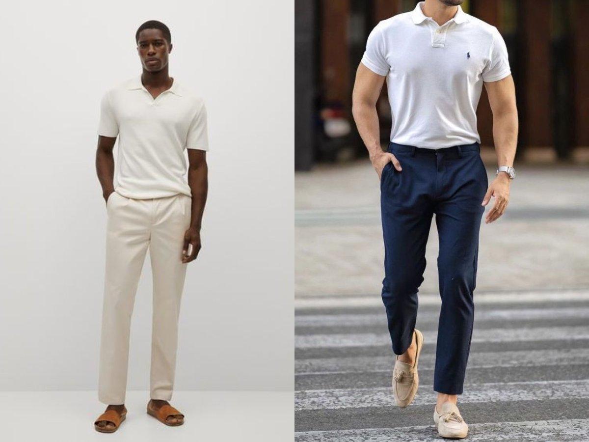 Kết hợp áo polo sơ vin với quần chinos và loafers, thanh lịch hiện đại