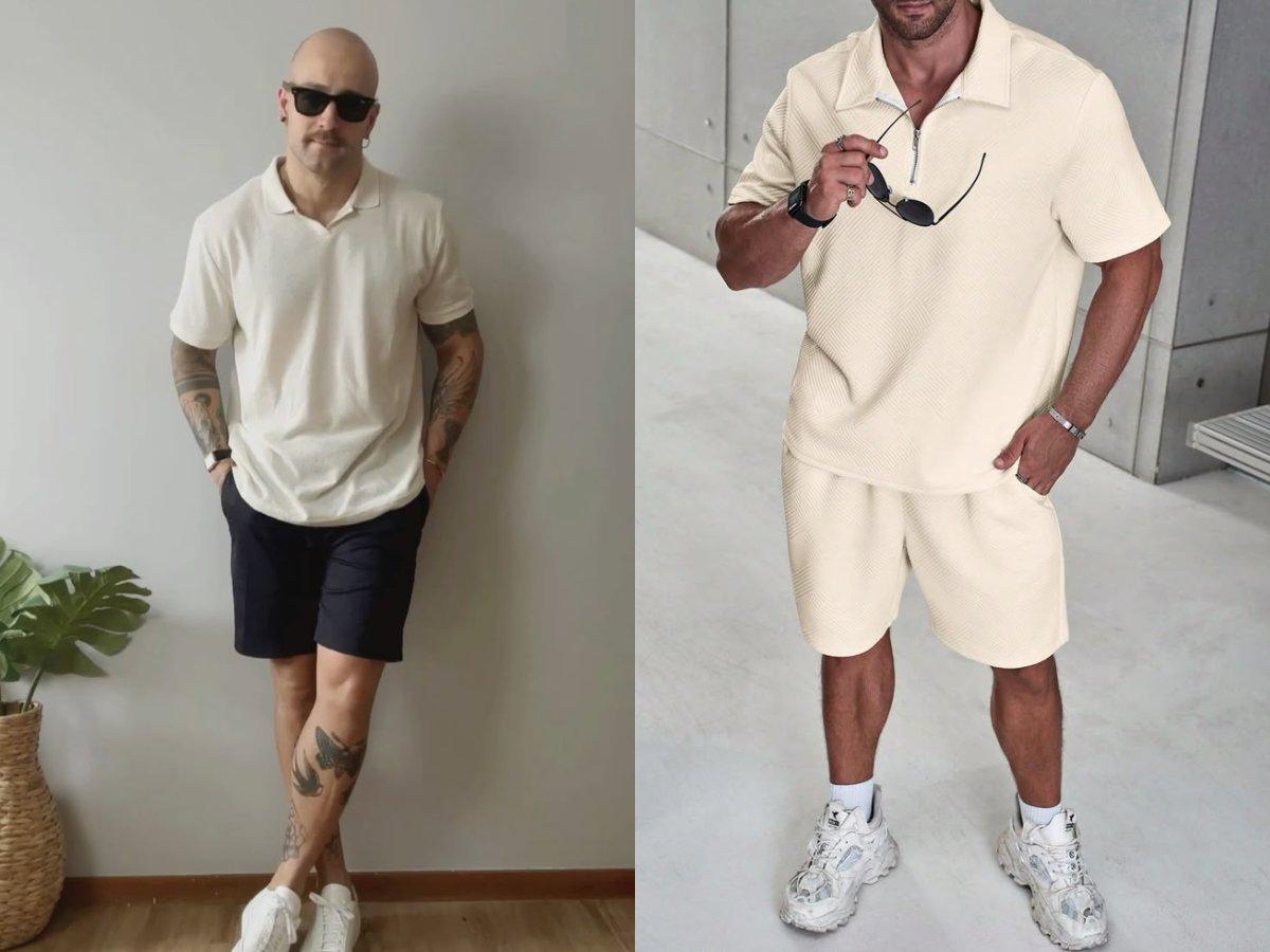 Diện áo polo trắng với quần short và sneaker cho ngày hè năng động