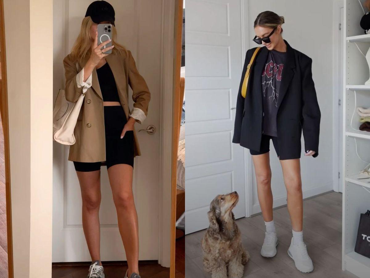 Mix quần biker short cùng áo blazer giúp nàng càng nâng tầm thêm phong cách