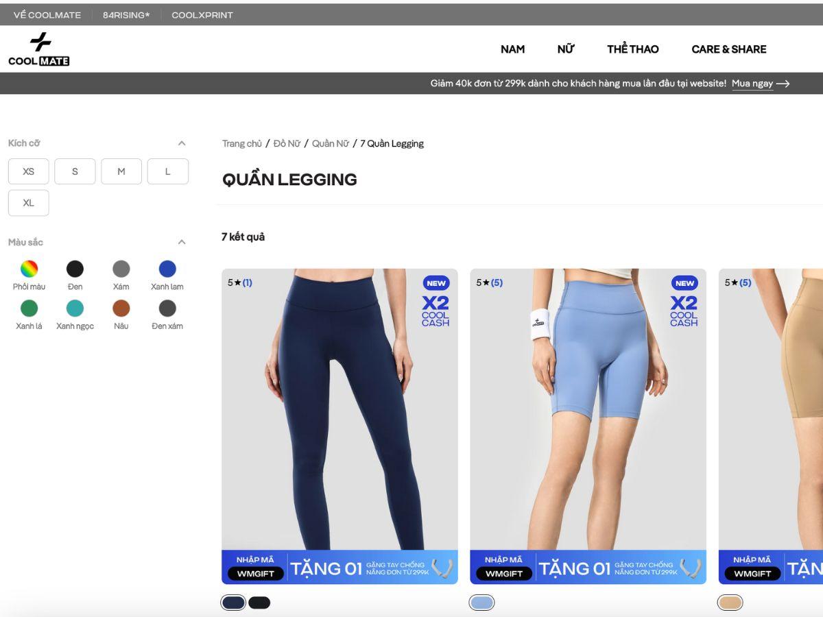 Mua quần legging online tiện lợi, chất lượng, bền đẹp, giá tốt tại wesite của Coolmate mọi lúc mọi nơi