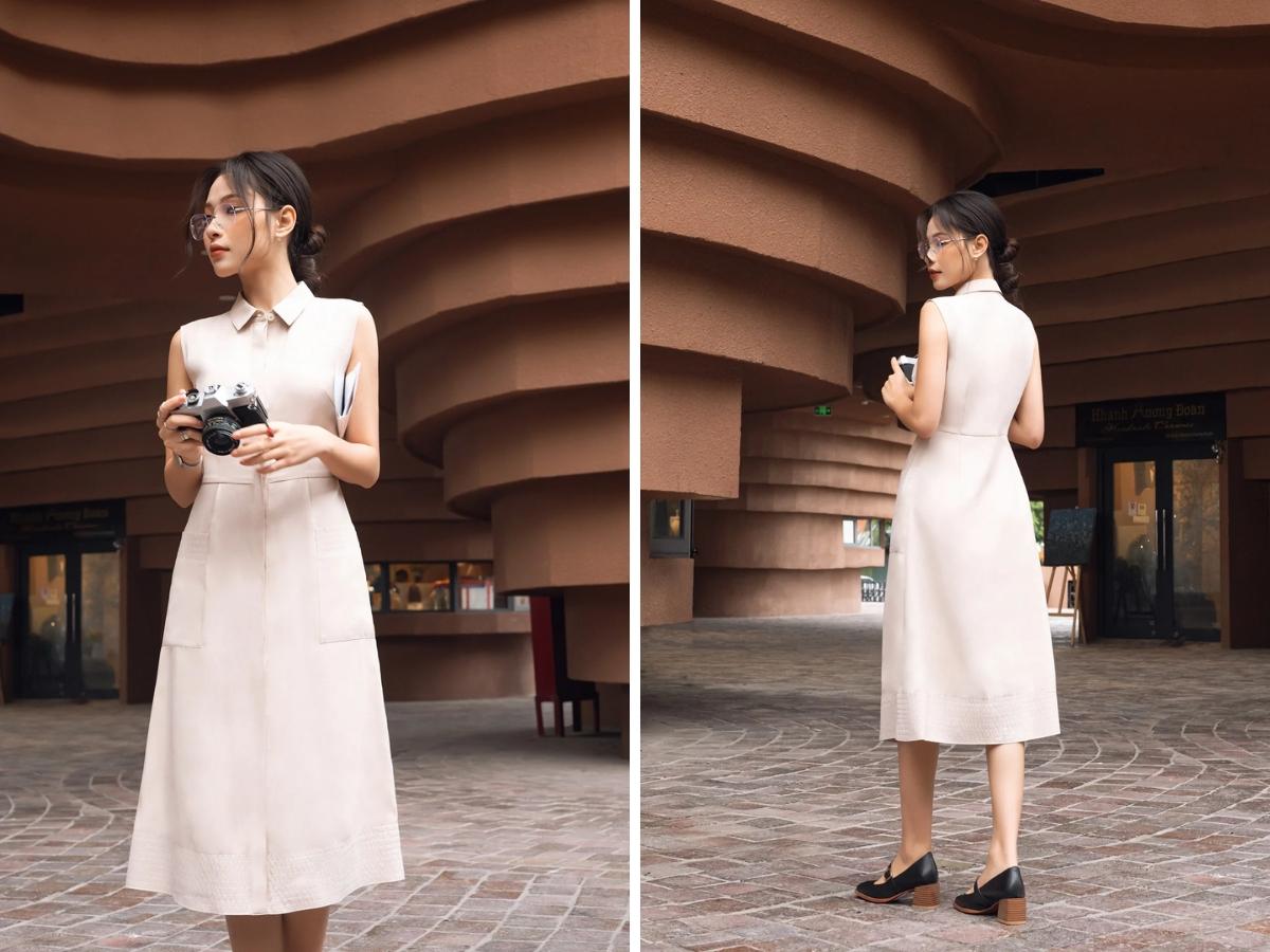 Nàng có thể mặc đầm sát nách phối thêm áo khoác ngoài