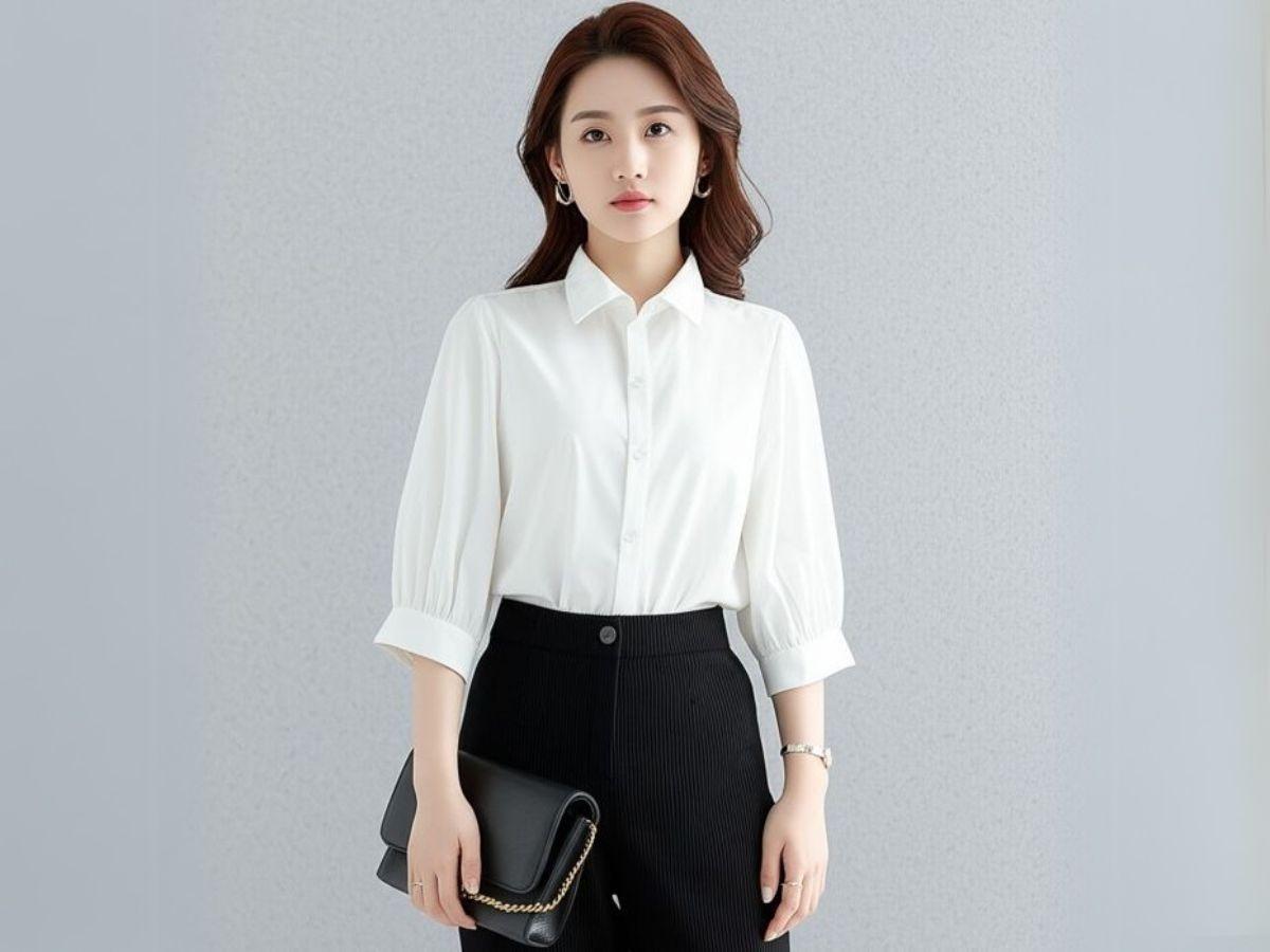 Áo cổ bẻ - Một trong những mẫu áo sơ mi trắng nữ đẹp nhất