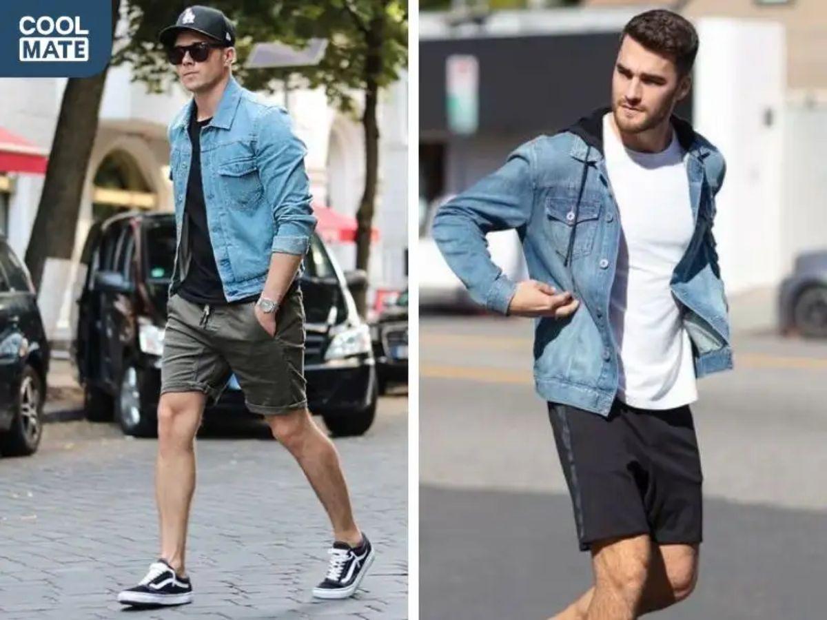 Phối áo khoác jeans cùng quần shorts giúp bạn trông năng động hơn