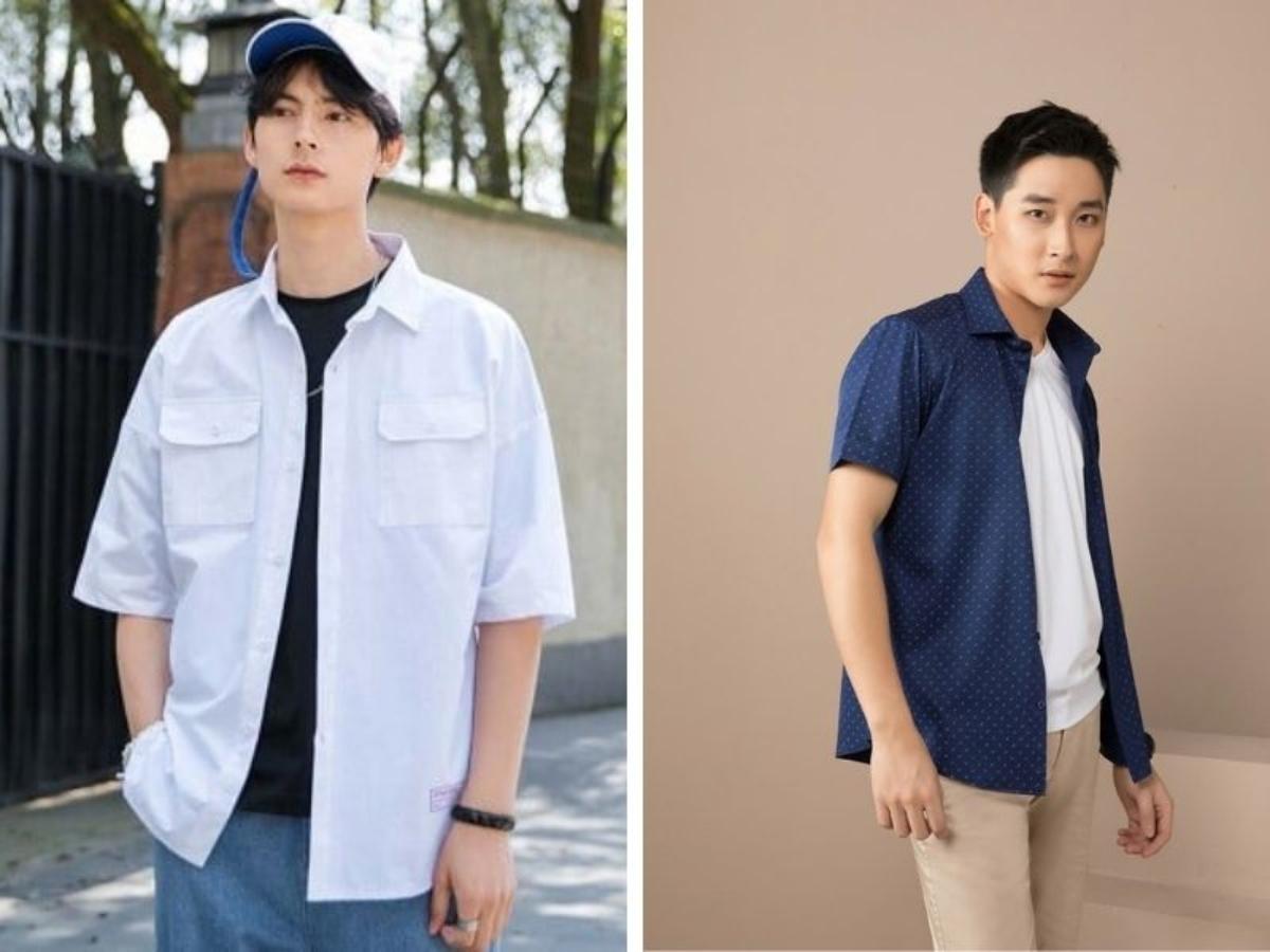 Phối áo sơ mi ngắn tay cùng áo thun basic