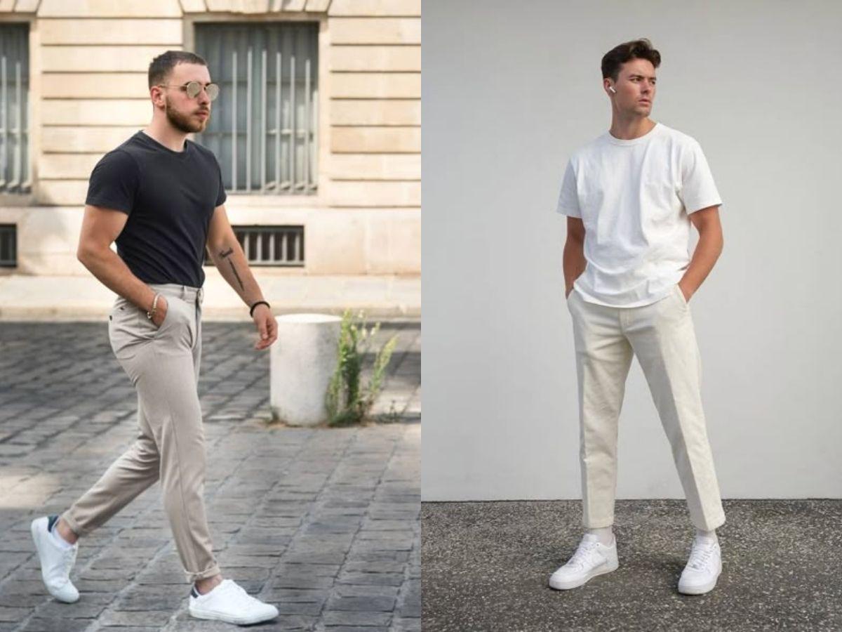Phối áo thun thanh lịch với quần kaki hoặc chinos