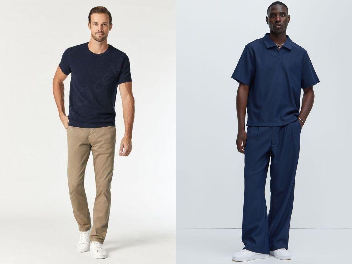 Phong cách tối giản với áo navy trơn và quần đen ống đứng