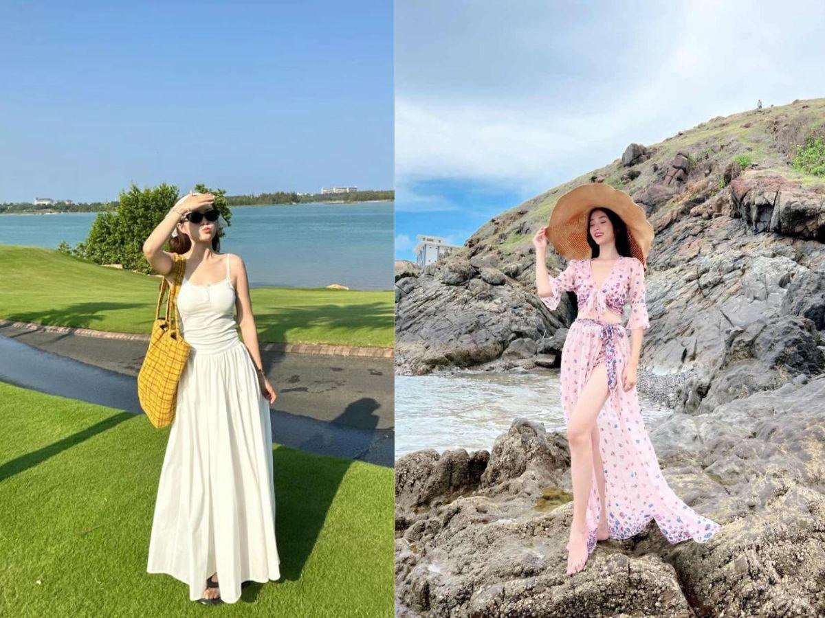 Bạn hoàn toàn có thể diện chân váy a dáng dài đi biển