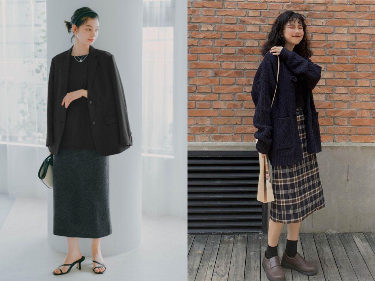 Cách phối chân váy dài với áo khoác