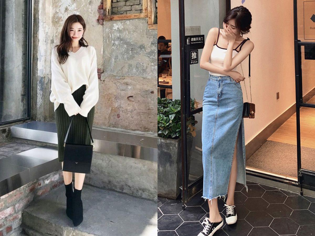 Outfit năng động dạo phố với chân váy dài