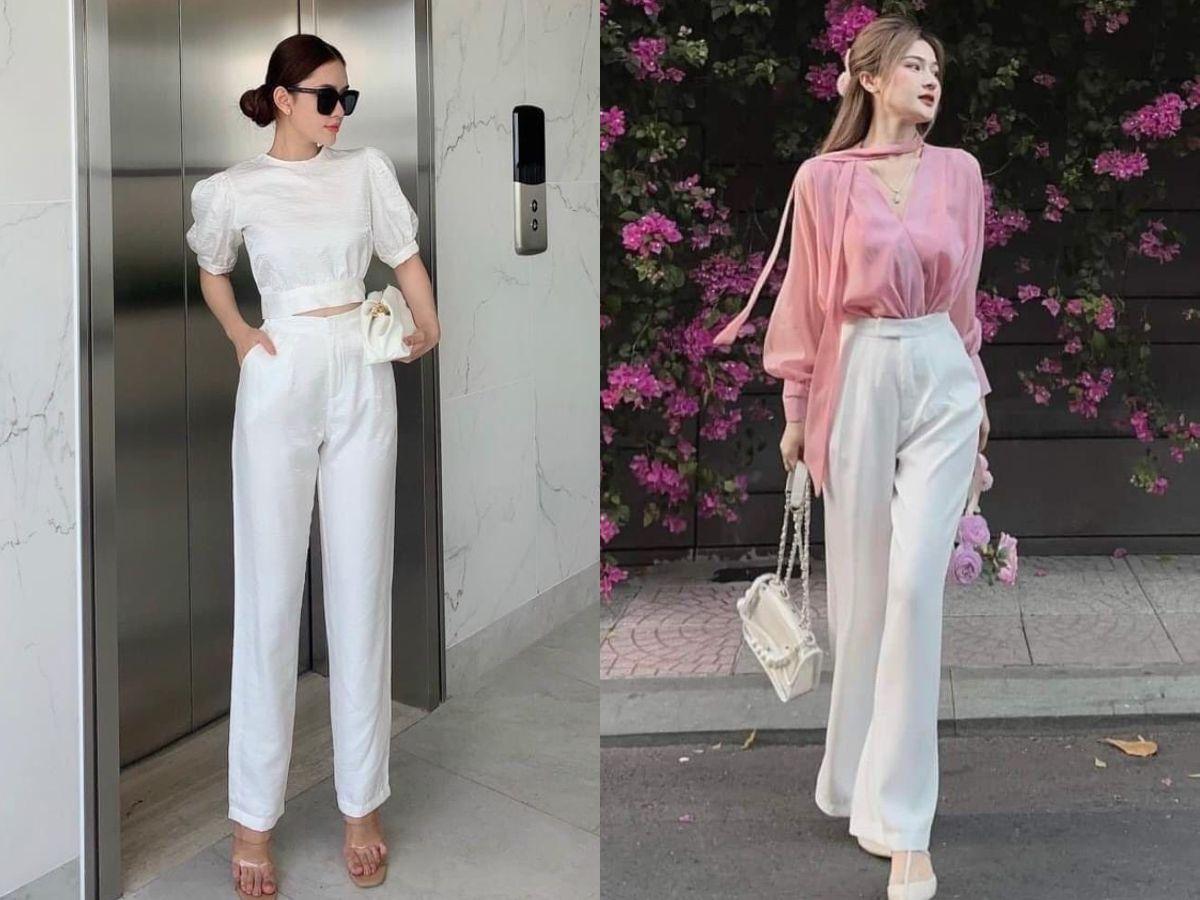 Phối quần tây ống rộng nữ cho người dáng gầy