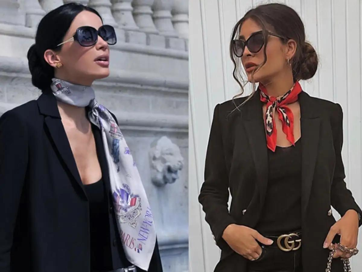 Phối khăn quàng cổ với áo khoác blazer thanh lịch
