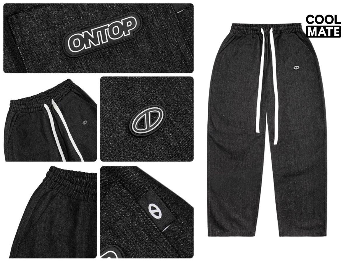 Quần jeans local brand ONTOP màu đen nổi bật với chi tiết độc đáo, dành cho người yêu thích streetwear sáng tạo
