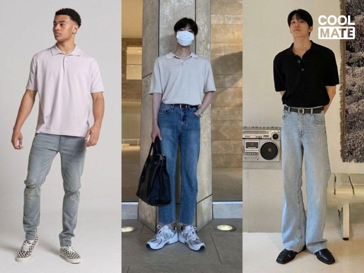 Phối quần jean với áo thun polo nam
