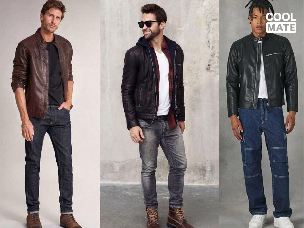 Áo khoác da biker đen phối cùng quần jeans local brand skinny đen tạo nên phong cách rock chic mạnh mẽ