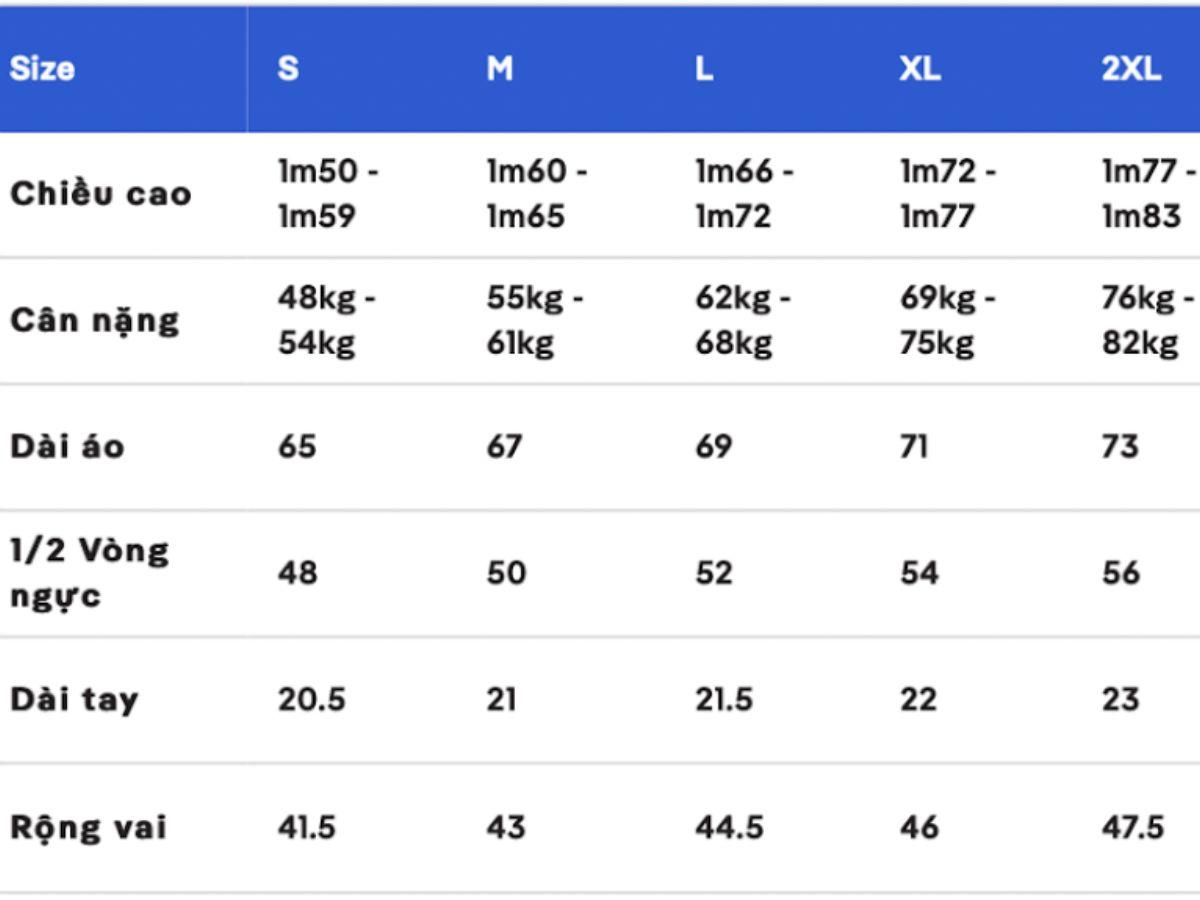 Bảng size áo chuẩn đến từ Coolmate
